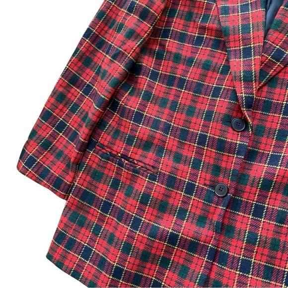 Laura Gayle Wool Blend Plaid Gingham Buttoned Blazer Jacket Red Navy Size 12 - Picture 4 of 6